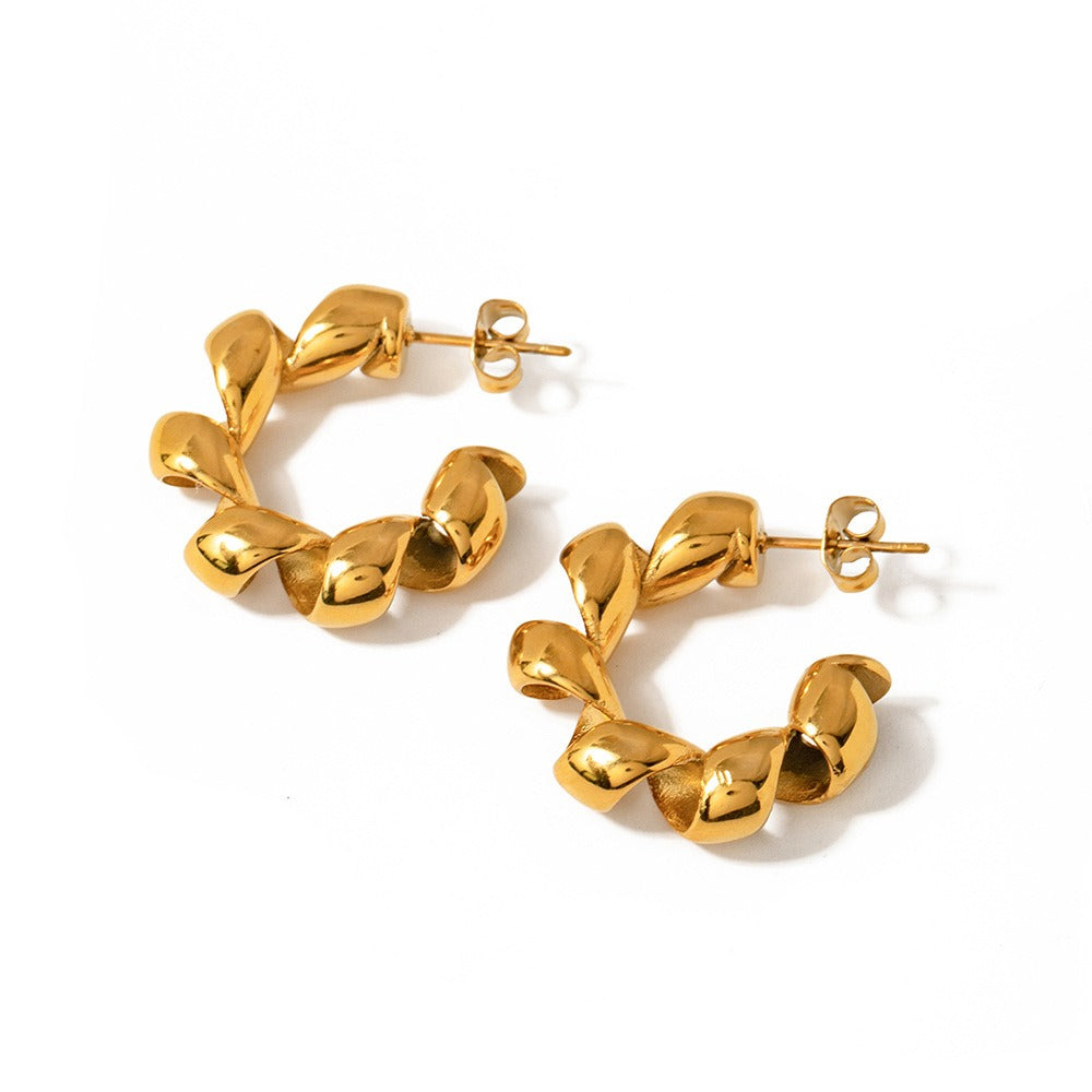 Geometric Twisted Titanium Steel Hoop Earrings