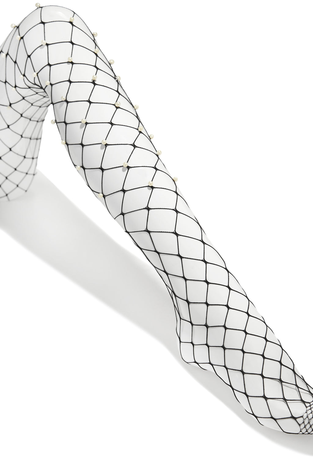 Ava Pearl Embellished Fishnets - Black
