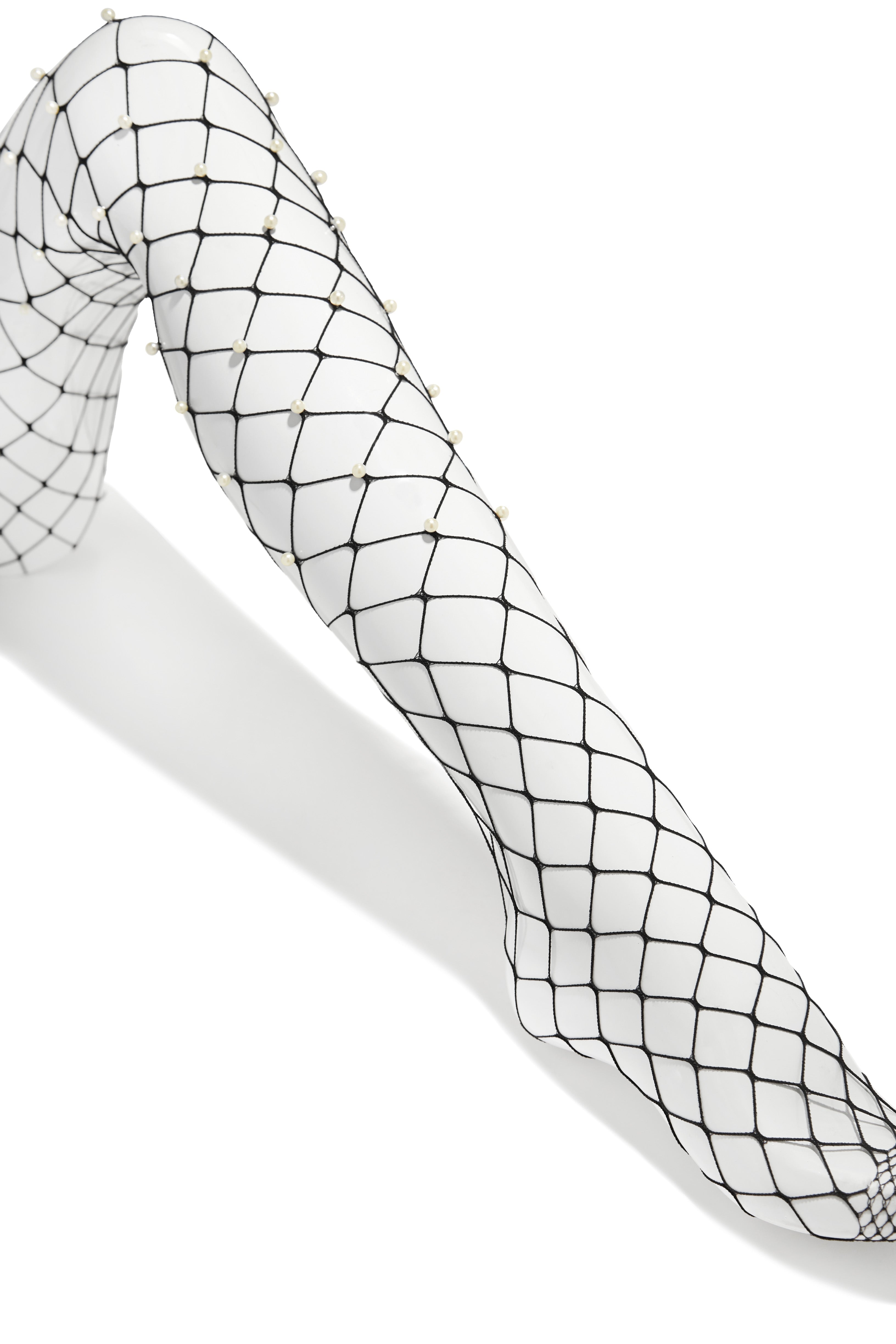 Ava Pearl Embellished Fishnets - Black